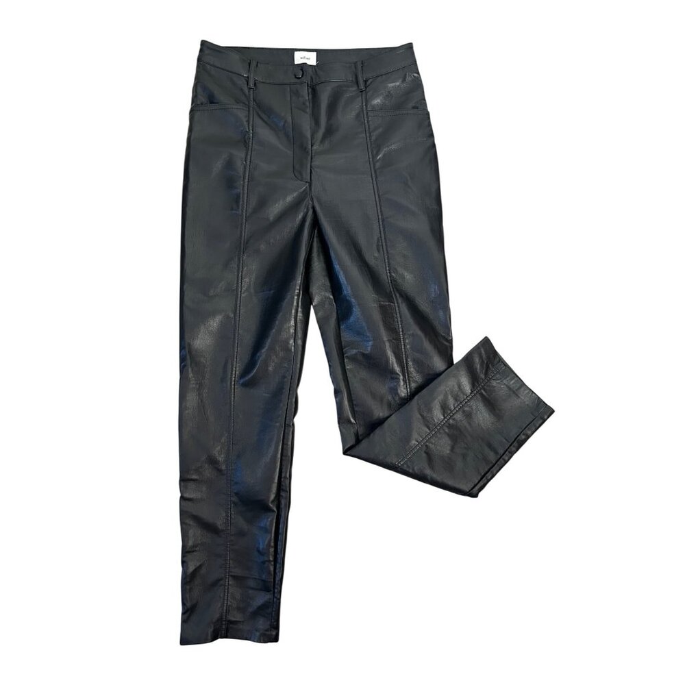 Wilfred Womens Black Faux Leather Pants SZ 10 High-Rise Straight-Leg With Pocket